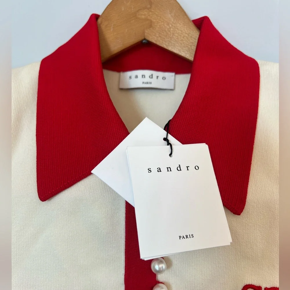 New with tags Sandro red white contrast tennis dress - Picture 2 of 5